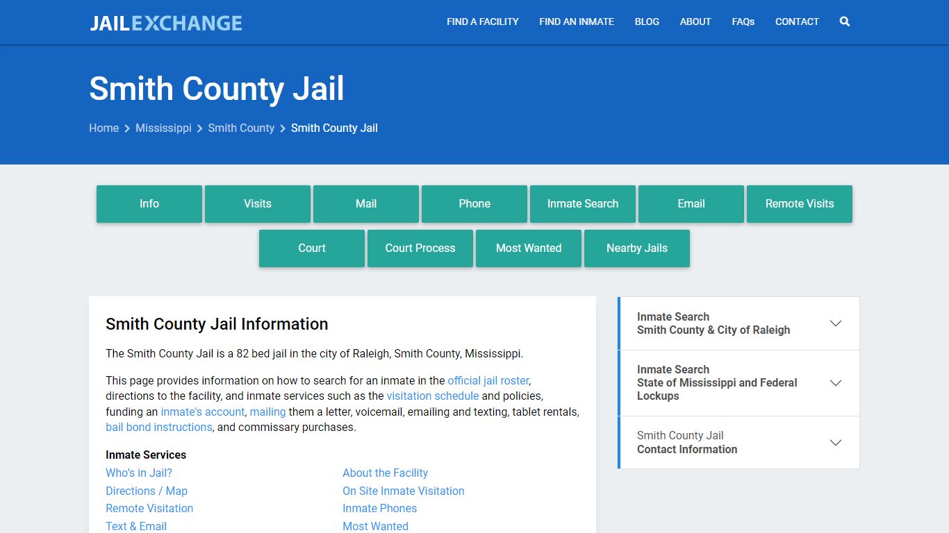 Smith County Jail, MS Inmate Search, Information